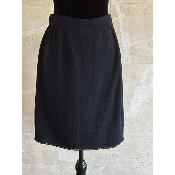 VTG St. John Evening Santana Knit Skirt- 8 Black, Gold Trim, USA Christmas Party - Picture 7 of 11